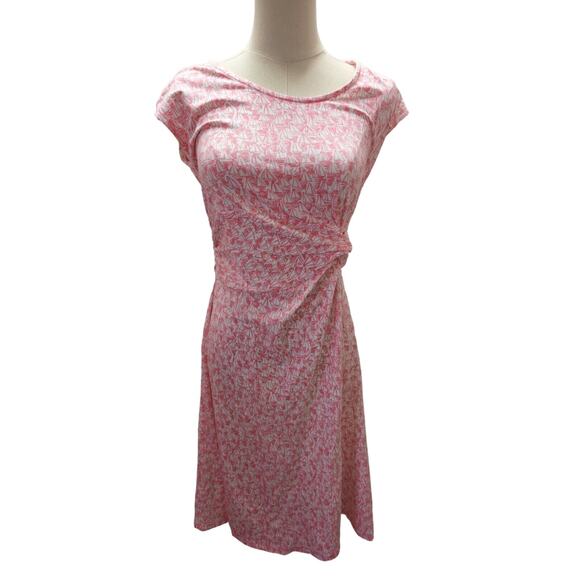 Lands End Dress Pink White‎ Sailboat Cotton Modal Spandex Cap Sleeve XS 2 4 - Picture 1 of 5